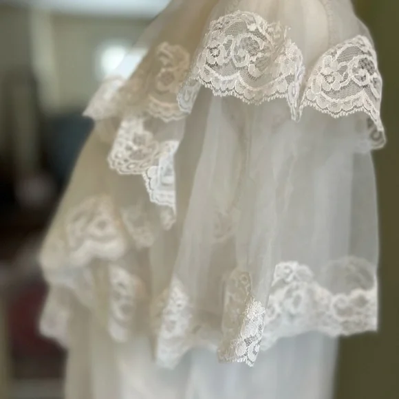 Vintage Appel Nightgown Robe Full Length Set Medium Sheer Beaded Lace White - Picture 6 of 11